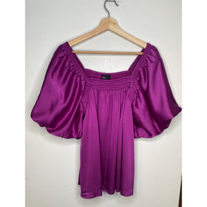 NWT Fab'rik Purple Satin-Look Square Neck Balloon Sleeve Blouse Size L
